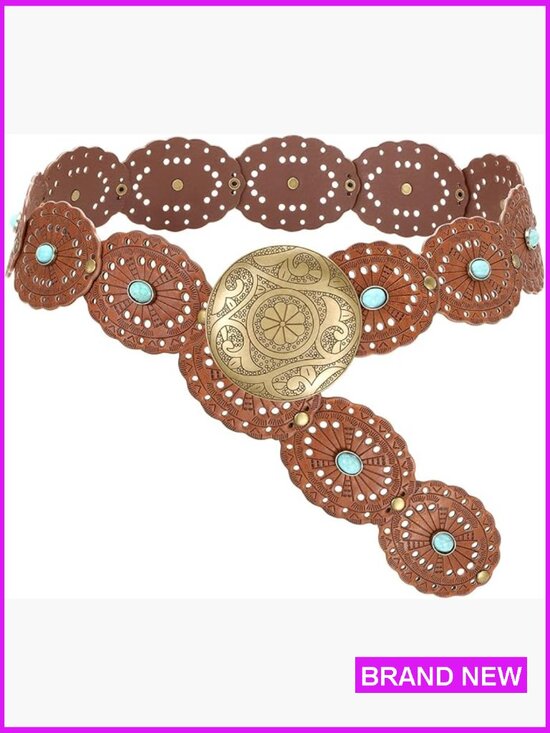 Wide Western Disc Belt Turquoise Cowgirl Boho Country Leather Belt for Jeans main image 6
